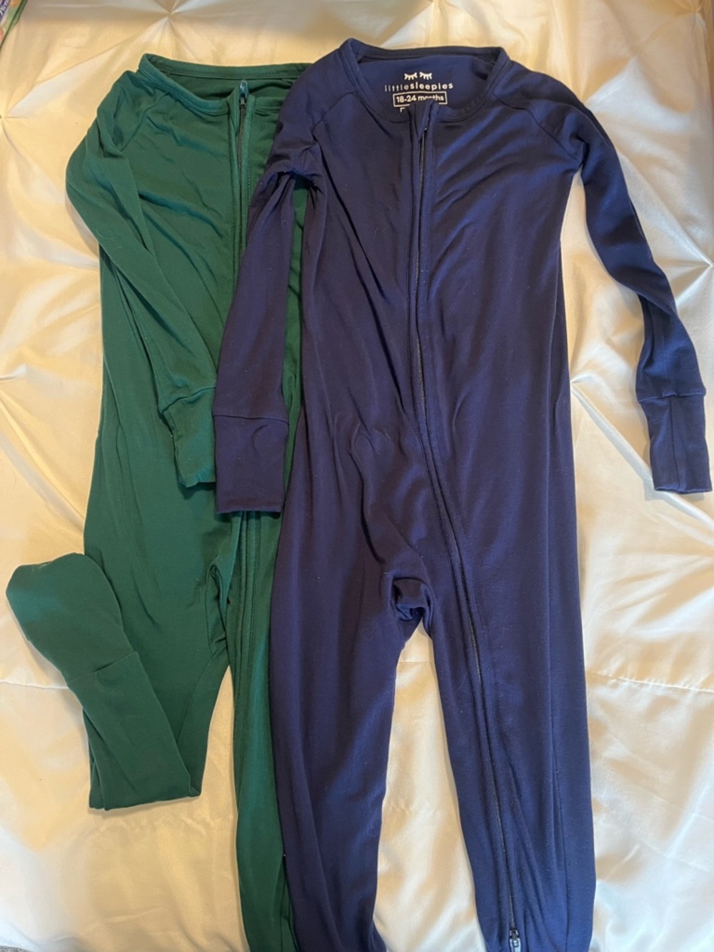 Little Sleepies Navy and Green Convertible Zip Romper Bundle